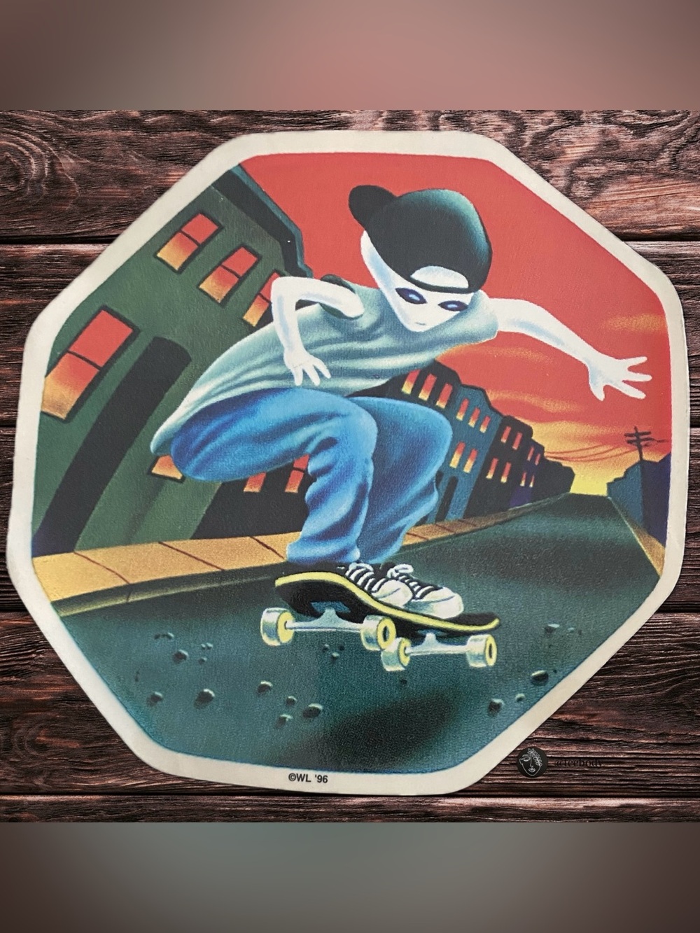 VTG 1996 Alien Skateboard Sticker Decal 5.5” One World Ltd OWL Rare NOS Skate